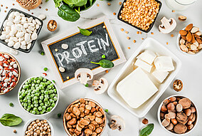 Verschiedene proteinhaltige Lebensmittel