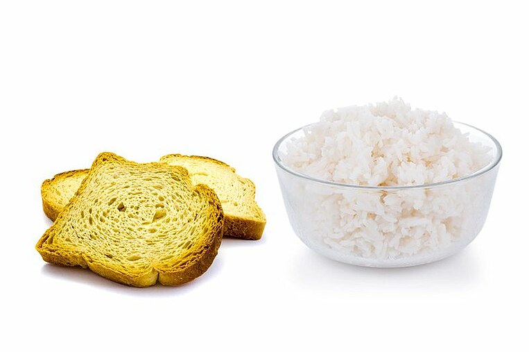 Rice in a glass bowl and rusks. Rice in a glass bowl and rusks.