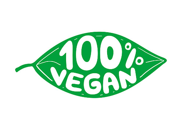 Smbolbild eines Blattes mit der Aufschrift 100% vegan Smbolbild eines Blattes mit der Aufschrift 100% vegan