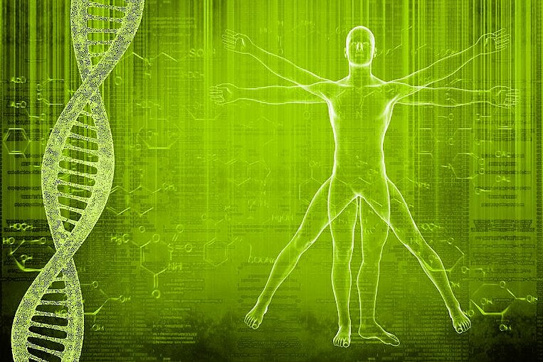 Illustrazione di una molecola di DNA e di un corpo Illustrazione di una molecola di DNA e di un corpo