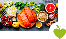 Gemüse, Obst, Nüsse, Öl, Reis und Fisch Gemüse, Obst, Nüsse, Öl, Reis und Fisch