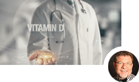 Bild mit der Aufschrift: Vitamin D, ein Arzt im Hintergrund Bild mit der Aufschrift: Vitamin D, ein Arzt im Hintergrund